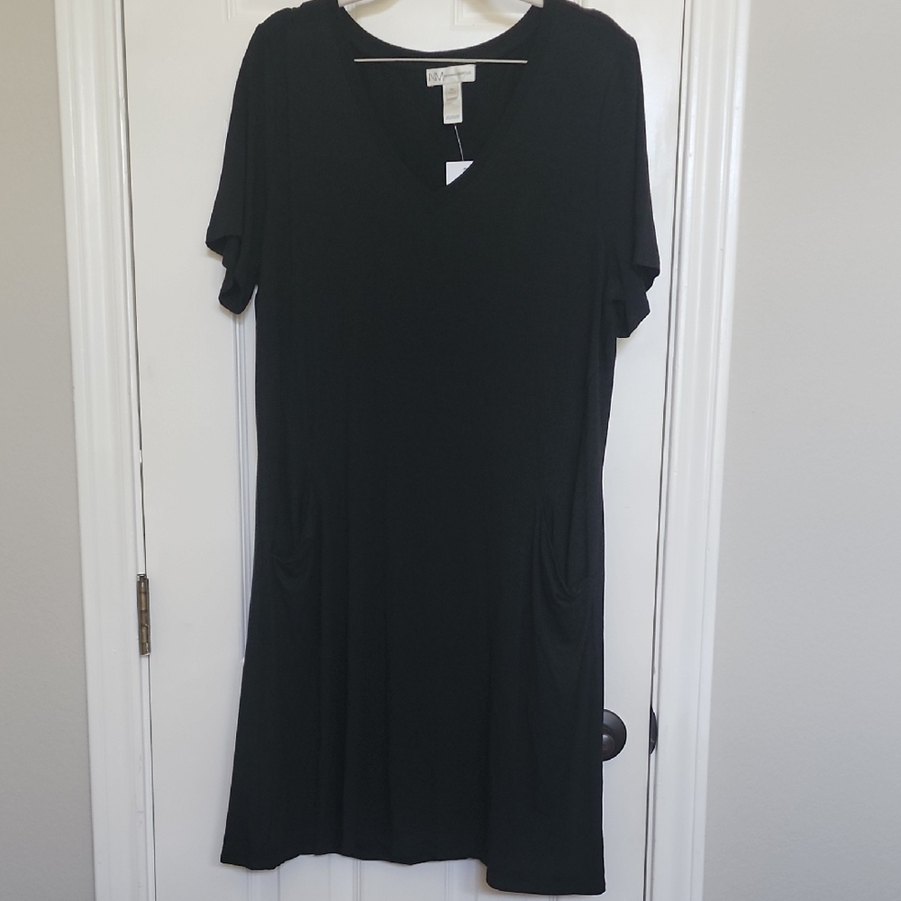 NWT Neiman Marcus Soft Black Swing Sheath Tshirt Dress W/Pockets Black Size XL​​